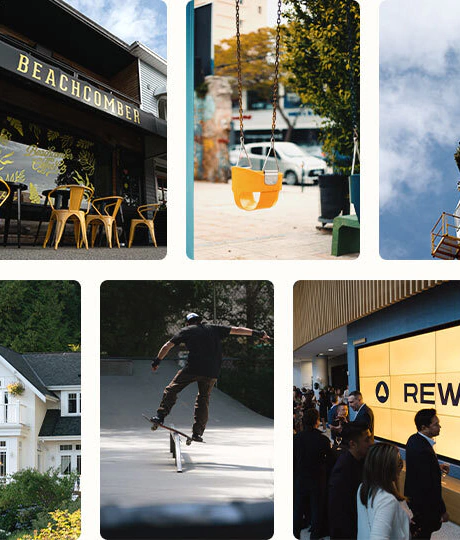 Photo collage of various real estate and people in British Columbia